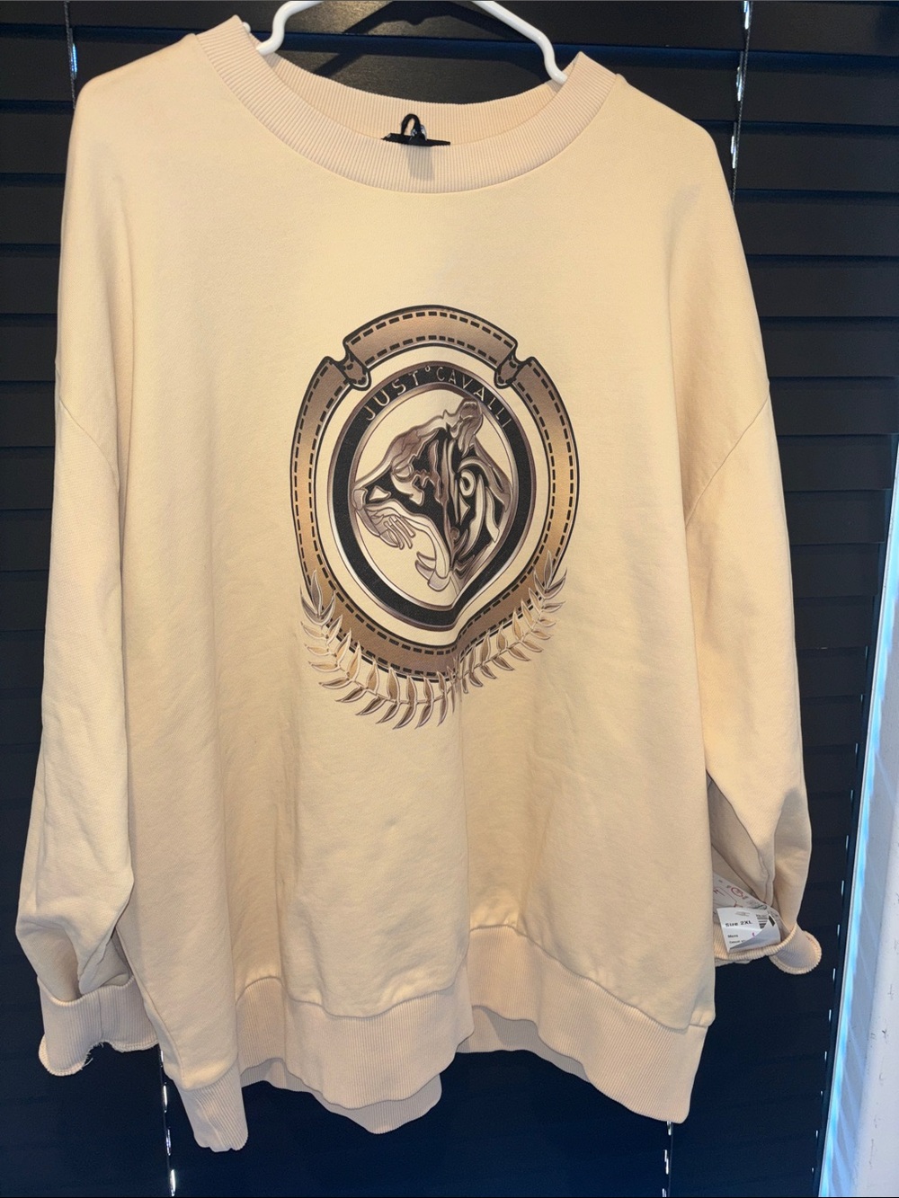 Just Cavalli Beige Graphic Crest Crewneck Sweatshirt